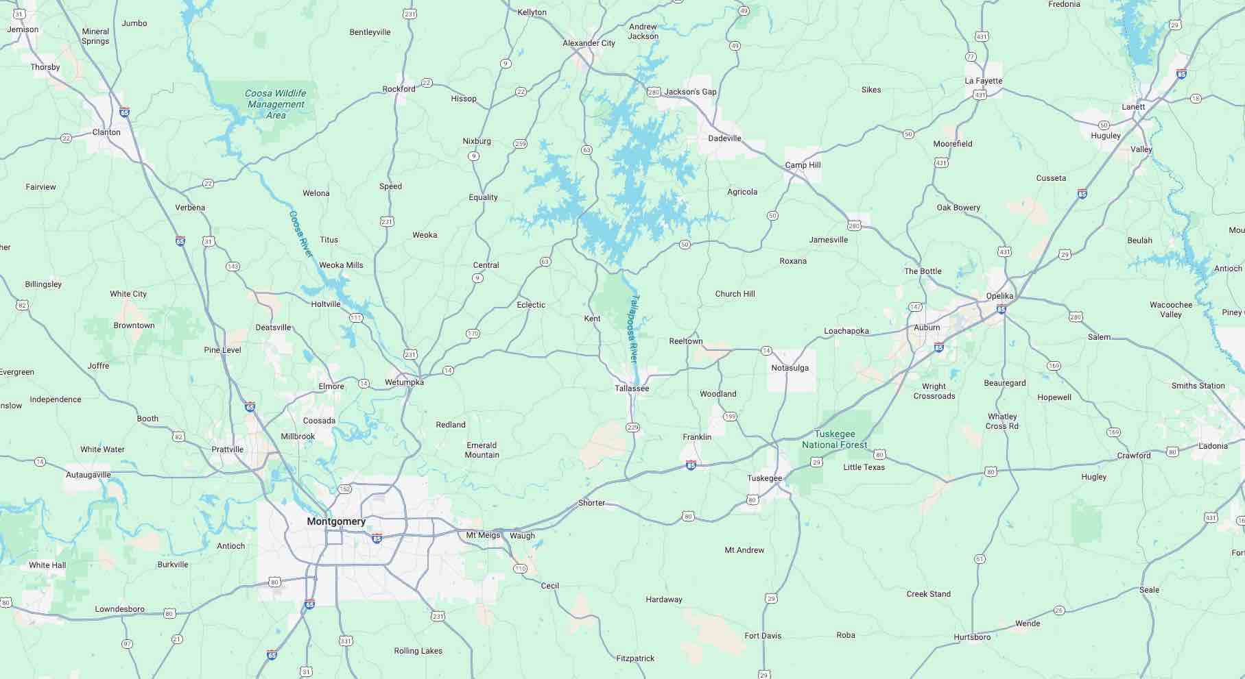 KBS Group LLC Service Area - Central Alabama Map